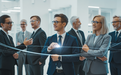 Professional business team collaborating in a modern office, representing cybersecurity protection and strategic data security for Canadian businesses.